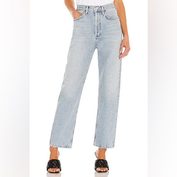 Agolde 90’s Mid Rise Loose Fit Jeans - Raw Hem and Button Fly - Picture 1 of 8